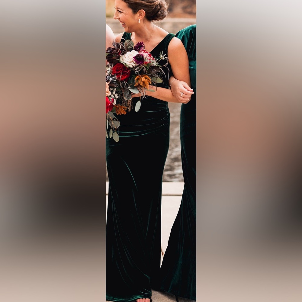 Velvet emerald green (613) bridesmaid gown